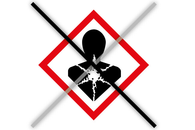 Durchgestrichenes Warnzeichen für Gesundheitsgefahr