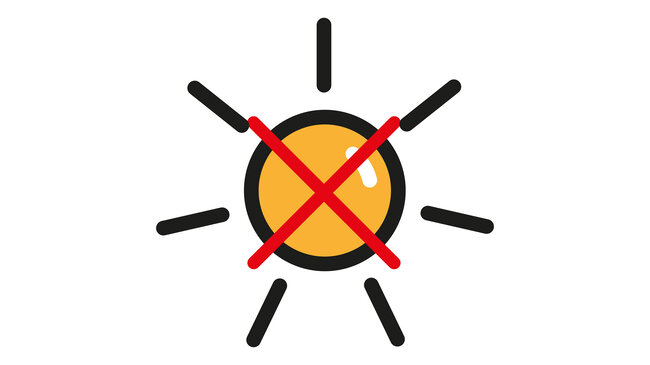 Piktogramm mit durchgestrichener Sonne