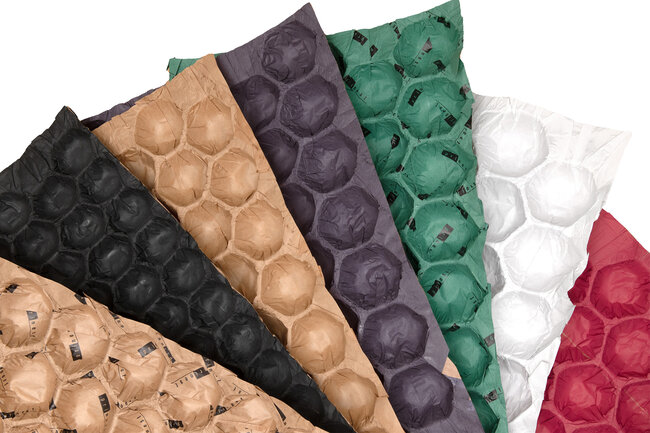 Alveolen in schwarz, papierbraun, dunkelblau, dunkelgrün, weiss und rot.