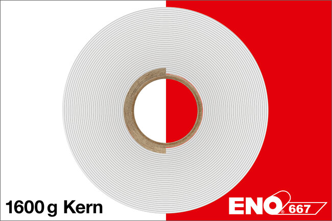 Querschnitt durch eine Rolle Stretchfolie mit zwei unterschiedlichen Rollenkern-Hälften.