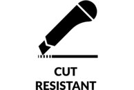 Ein Piktogramm eines Cutters mit einem englischen Text "schnittfest"