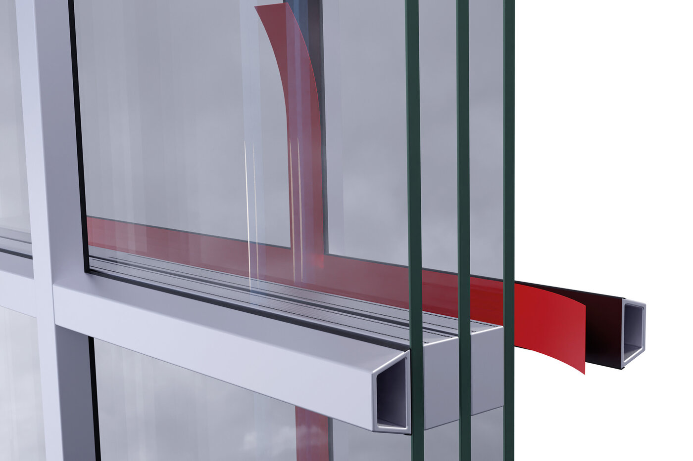 Glasscheibe, auf die eine Sprosse bzw. Zierleiste mit VST-Klebeband aufgeklebt wird