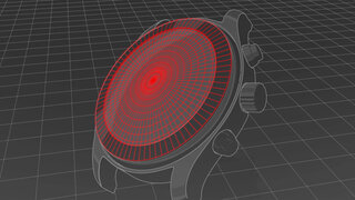 Schwarzrote 3D-Grafik von einer Uhr.