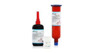 Gruppe mit drei Industrie-Klebstoffen.