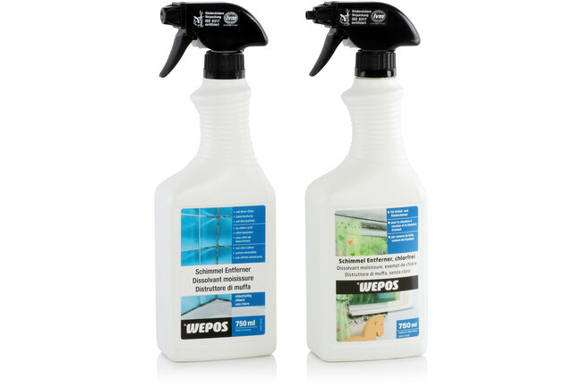 Zwei Flaschen Schimmelentferner der Marke Wepos