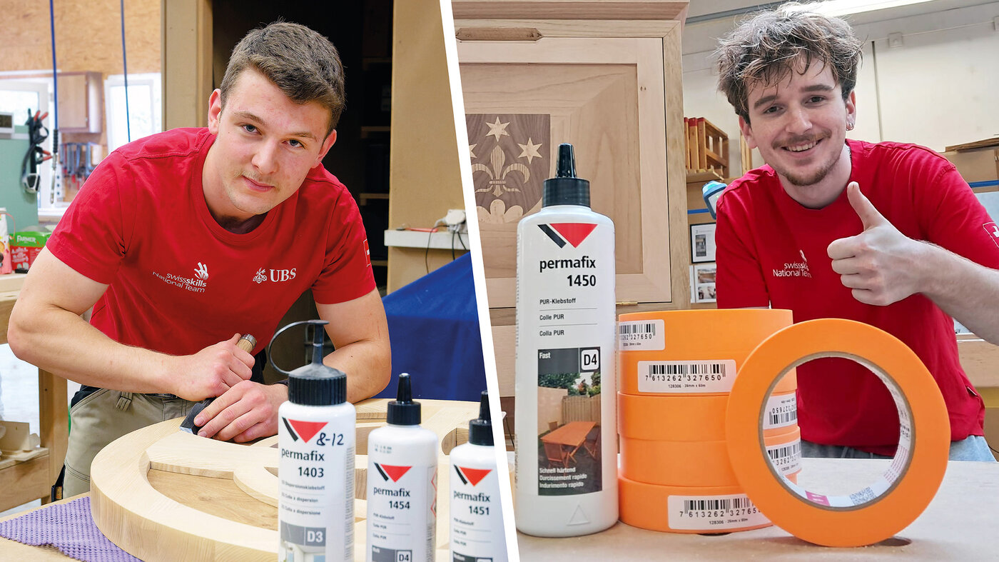 Augustin Mettraux und Silvan Reichen mit Permafix-Produkten ihrer Wahl.