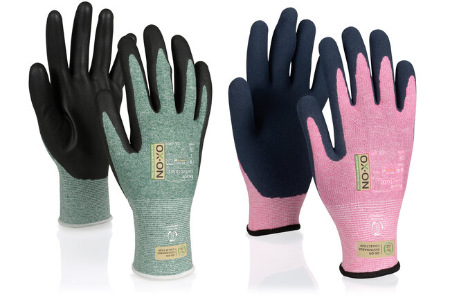 Nachhaltige OX-ON Arbeitshandschuhe in Grün und Pink mit rutschfester Beschichtung für optimalen Grip bei Garten- und Heimwerkerarbeiten
