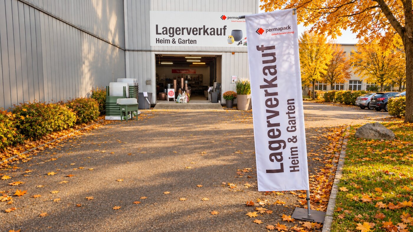 Eingang zum Permapack Lagerverkauf Heim & Garten in Rorschach